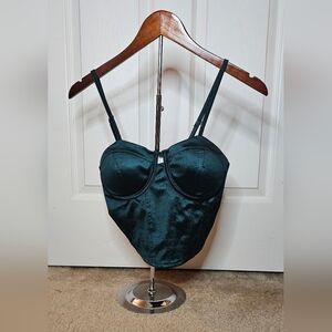 Madden NYC Emerald Green Satin Bustier Crop Top Sweetheart Neckline - Size Small